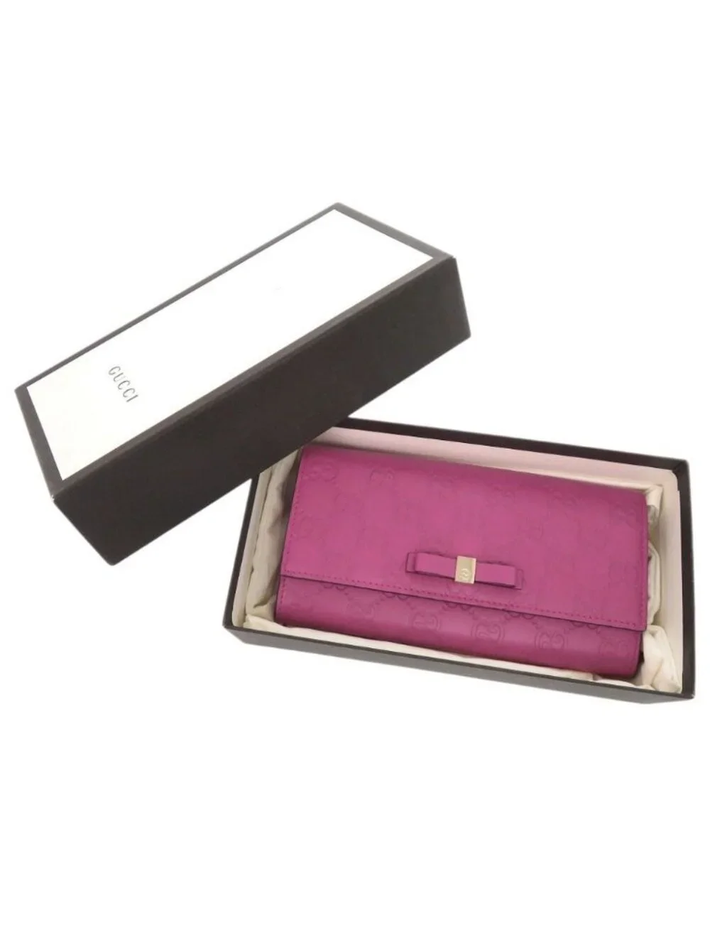 Gucci Guccissima Ribbon Motif Leather Purple Wallet